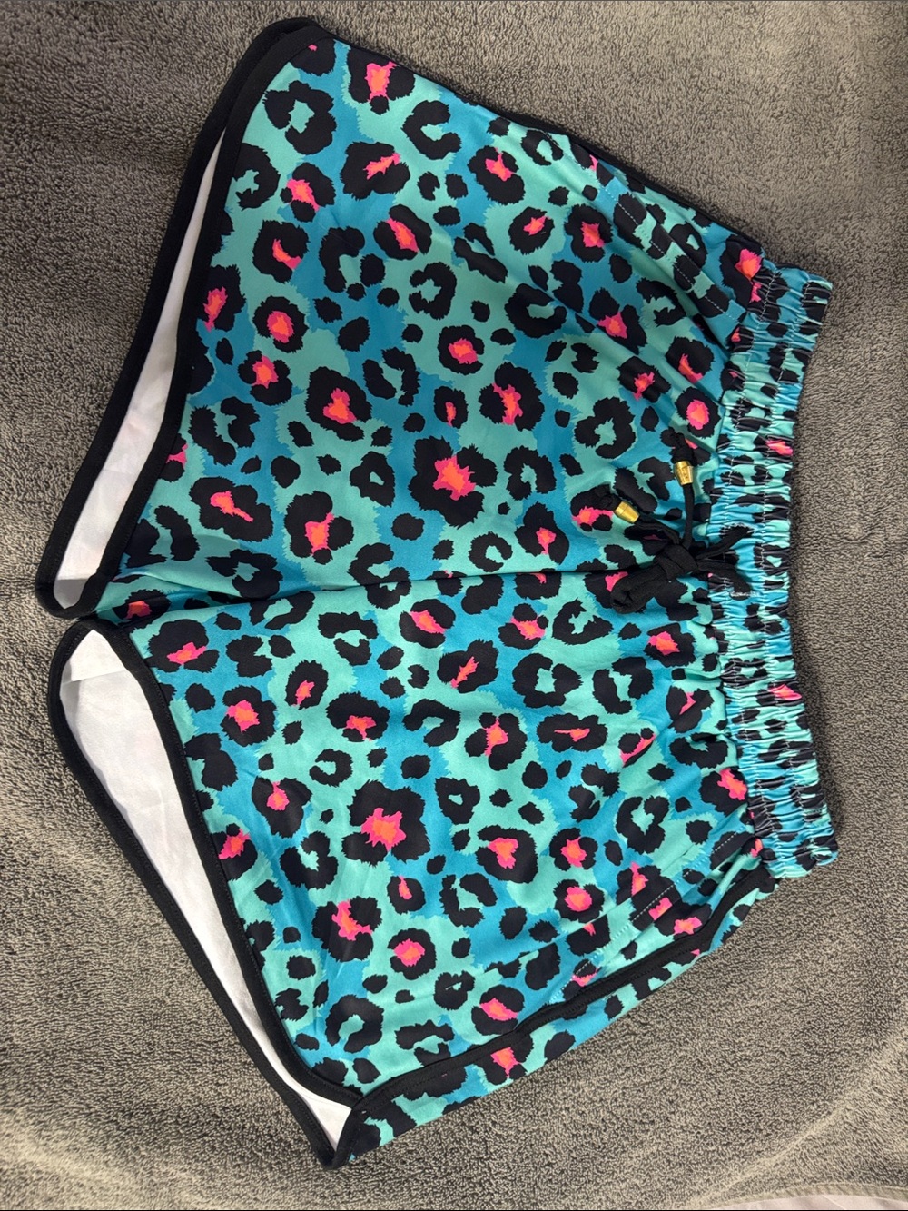 Teal Leopard Print Athletic Shorts with Pink Accents